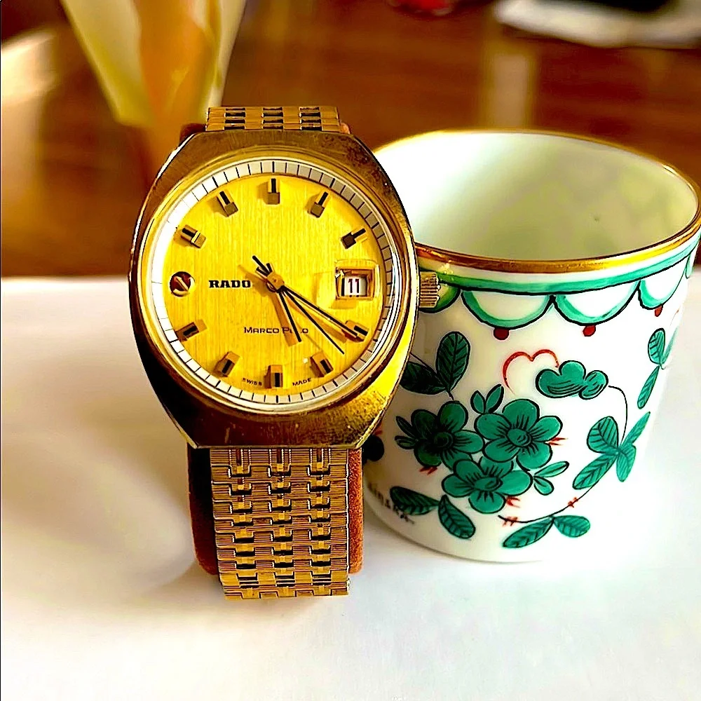 Preloved VTG Men Rado Marco PoloSwiss MadeAutomatic&Date GoldFace.Works well.